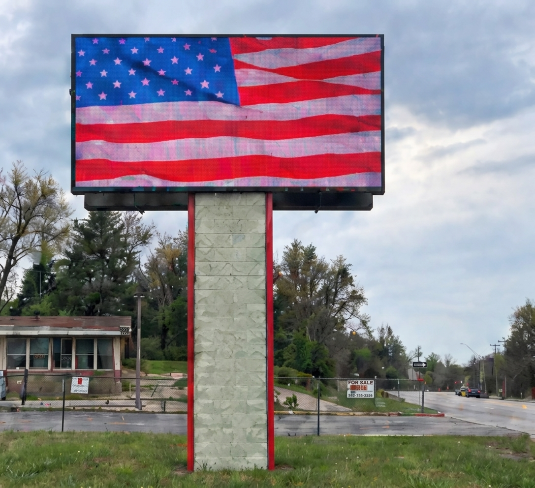 Digital Message Center Billboard with American Flag